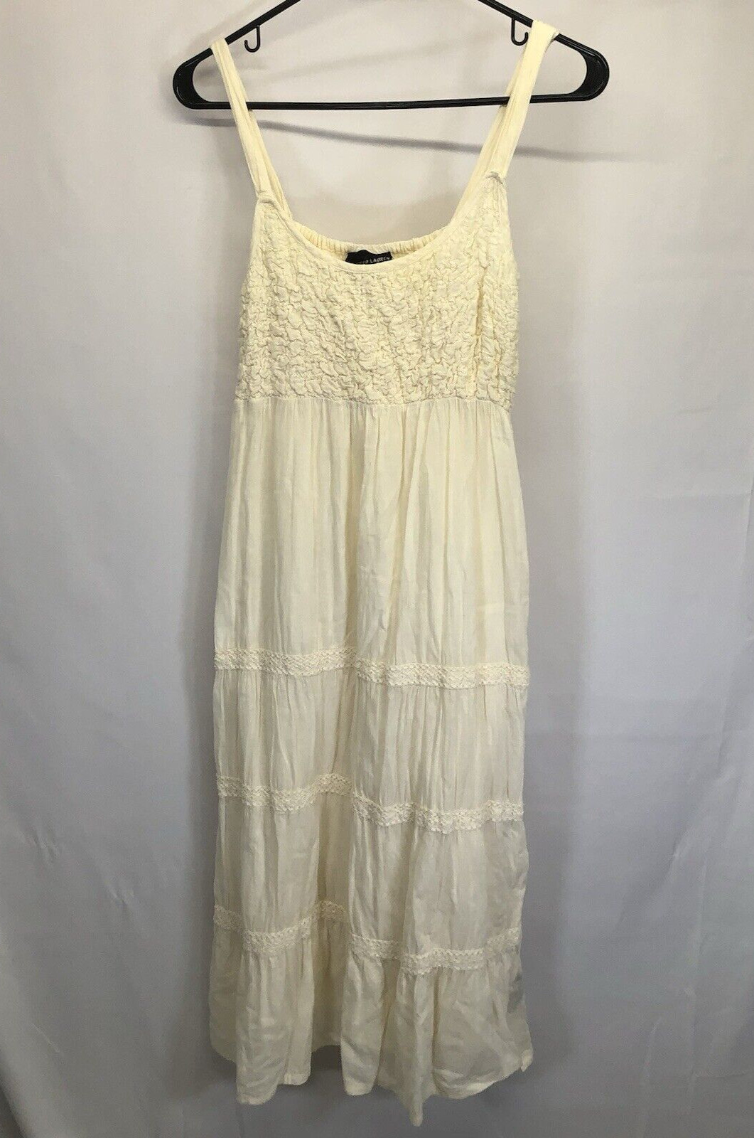 Jennifer Lauren White Cotton Sundress Shirred Top Sleeveless Size M