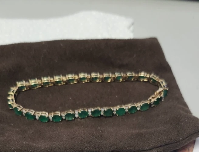Pulsera EFFY oro 14 quilates verde esmeralda y diamantes talla 7 1/4 Foto 3 de 4