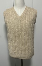Lord Jeff Sweater vest Natural Tan Beige V Neck men large Cable knit Fine Cotton