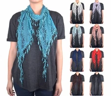 Lace Scarf Long Tree Leaves Fringe Tassel Sheer Tear Drop Embroidery Solid Color