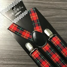 Blue Red Plaid Checker Suspender for Adults Men Women Teens Wedding Formal 