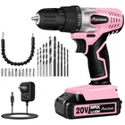 Variable Speed 20V Power Drill Set for Home Projects - Pink
