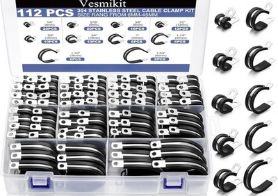 Clamps 112 PCS 10 Sizes-1/4'' 5/16'' 3/8'' 1/2'' 5/8'' 3/4'' 1'' 1-1/4'' 1-1/2'' 1-3/4''