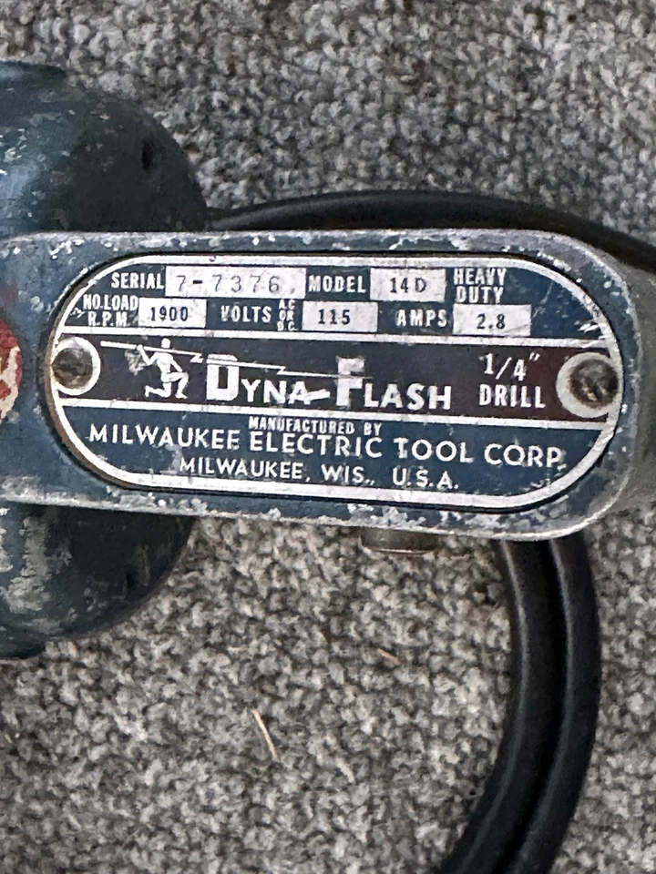 Винтажная сверхпрочная дрель-вспышка Milwaukee Dyna модель 14D 1/4 дюйма! Протестировано! РЕДКАЯ! - Изображение 2 из 4