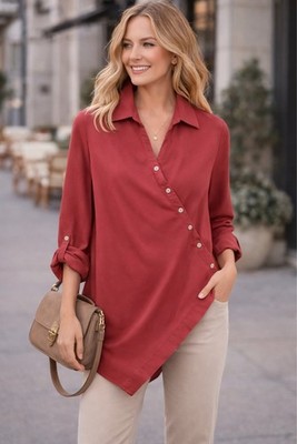 Vintage ySoft Surroundings Asymmetrical Button Blouse XL | Red Wrap Top