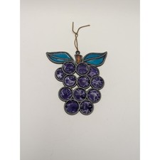 Vtg Stained Purple Grape Cluster Window Ornam...
