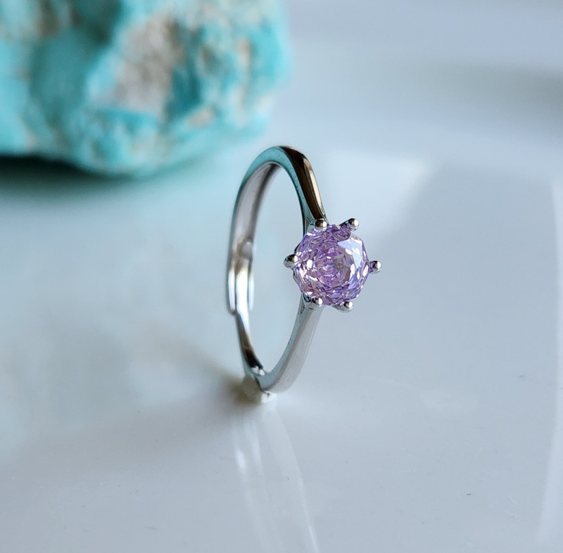 Light Purple Tourmaline 6 Prong Ring Size 8 Gemstone 14k White Gold-plated