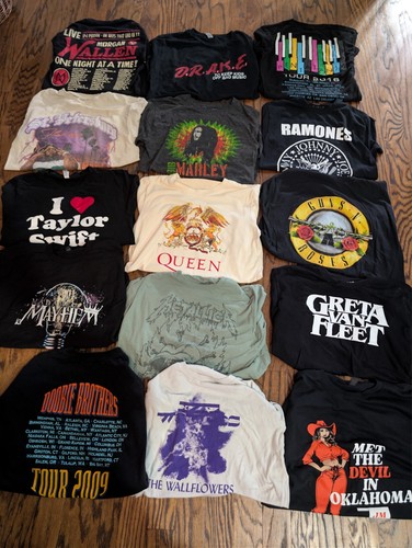 Lot of 15 Music Band T SHIRTS Rock Country Metal GNR Metallica & more Various