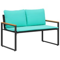 Rattan Bank Mit Kissen Schwarz Und TüRkis 115X65X72 Cm