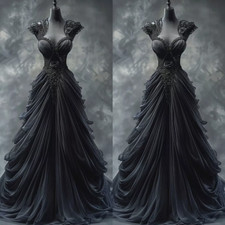 Gothic Black Wedding Dresses Boat Neck Cao Sleeveless Beaded Tiered Bridal Gowns