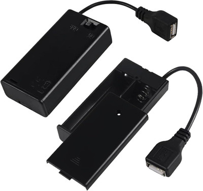 2Pcs 2 AA Battery Holder USB Switch 3V USB Female Socket 2X 1.5V AA Battery Case