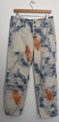 Anthropologie Pilcro The Wanderer Relaxed Jeans Mid Rise Tie Dye Utility SZ 31