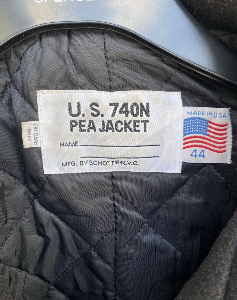 Schott Pea Coat NYC US 740N Jacket Navy Size 44 Mens Wool Black