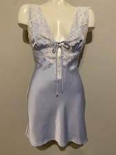 Princess Polly Satin Slip Dress Empire Waist Blue White Lace Fairy Coquette 4