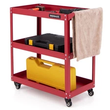 3-Tier Rolling Heavy-Duty Metal Tool Cart w/ 4 Universal Wheels with 2 Brakes