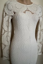Two Hearts Bodycon Dress Mini Womens Size S/M Off White Y2K Stretch