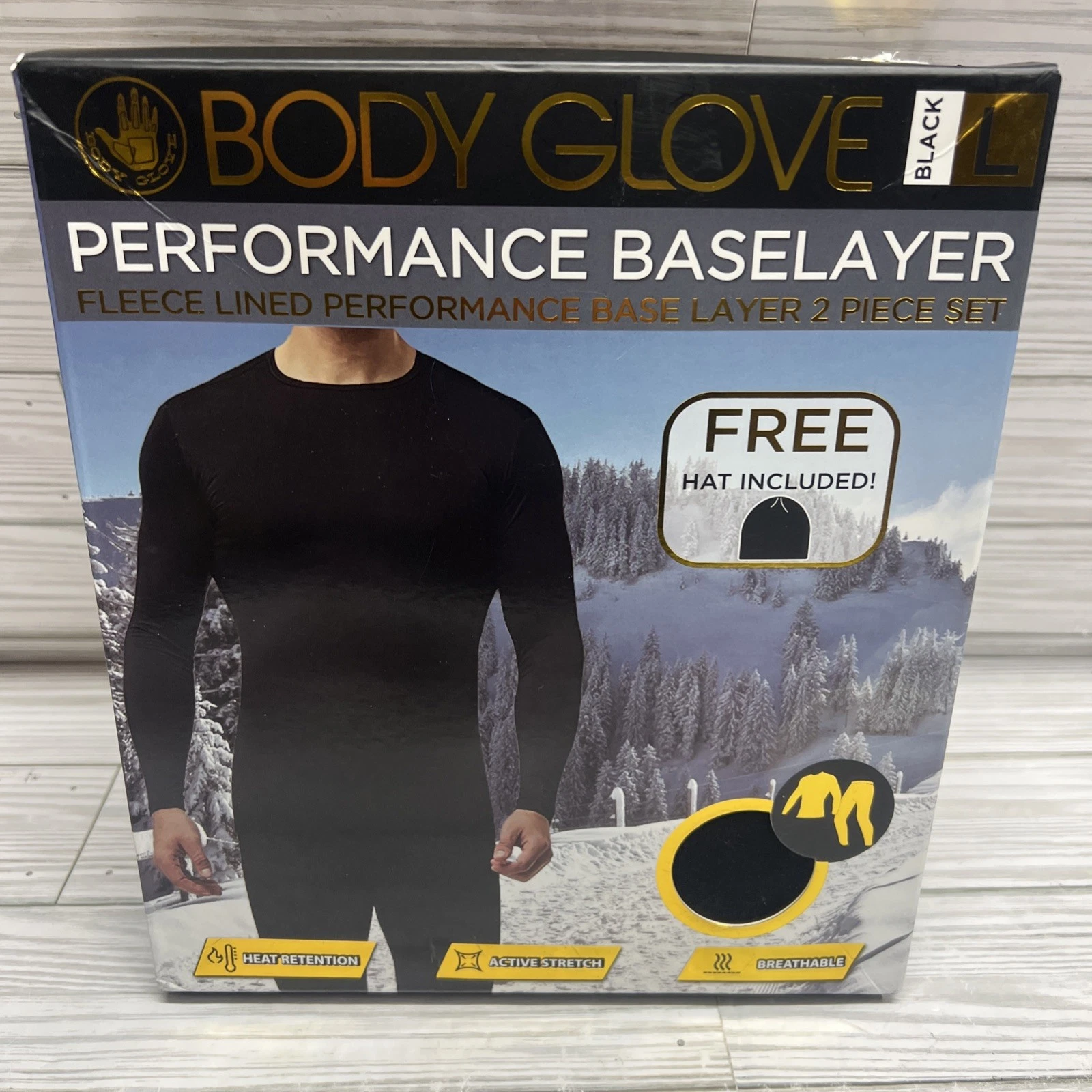 NEW ~ BODY GLOVE Men's Large Performance 2 PC Base Layer Set Fleece Lined w Hat