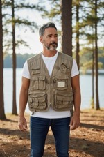 VTG BERKLEY Fishing Hunting Vest Khaki 100 Cotton Camping Outdoors Sz. XL