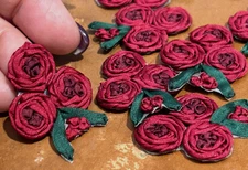 vintage ribbonwork holiday flower applique hand made 1pc France