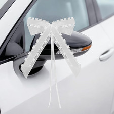10 Stück Weiß Auto Deko Schleifen, Autoschleifen Hochzeit Organza Herzen Schleif