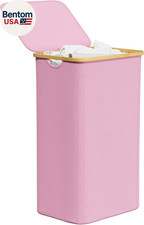 Laundry Hamper with Lid, 110L Large Tall Clothes Basket Bin with Bamboo Handles,