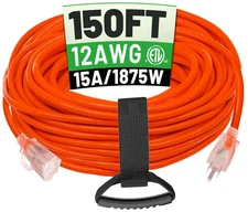 POWGRN 150 ft 12/3 Outdoor Extension Cord Waterproof Heavy Duty with Lighted ...