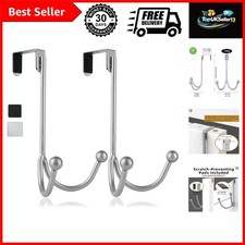 2Packs Over the Door Double Hanger Hooks, Metal Twin Hooks Organizer for Hang...
