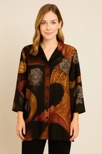 Citron Santa Monica Tunic Top 1X Silk Blend  Asian Print Artwear Boho R.$150 EUC