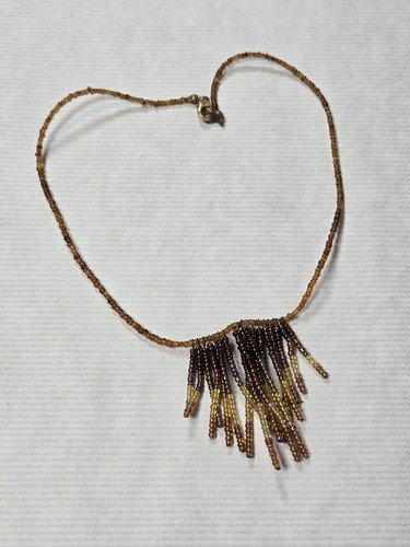 Brown and orange plastic beaded wired fringe necklace