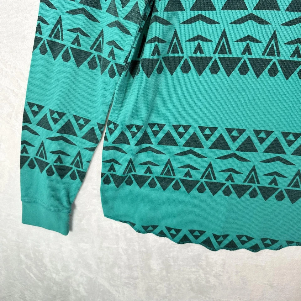 Volcom Thermal Shirt Mens Medium Teal Tribal Stripe Long Sleeve Waffle Knit Y2K - Image 4 of 4