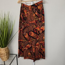 Vintage Print Wide Leg Palazzo Pants Black Orange Geometric Size S
