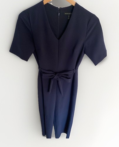 Banana Republic Belted Wide Leg Jumpsuit Womens Size 4 Navy Blue Career Preppy - Picture 7 of 23