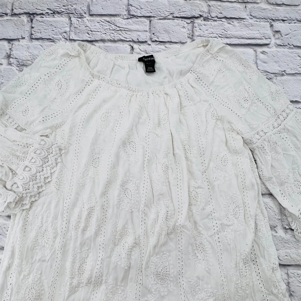Vestido Corto Bohemio Karen Kane Blanco Ojales Encaje en Niveles L XL Femenino Foto 2 de 4