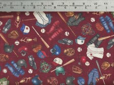 QT Baseball Bats Jerseys Gloves and Balls Rust 100 Cotton Quilting Fabric BTY