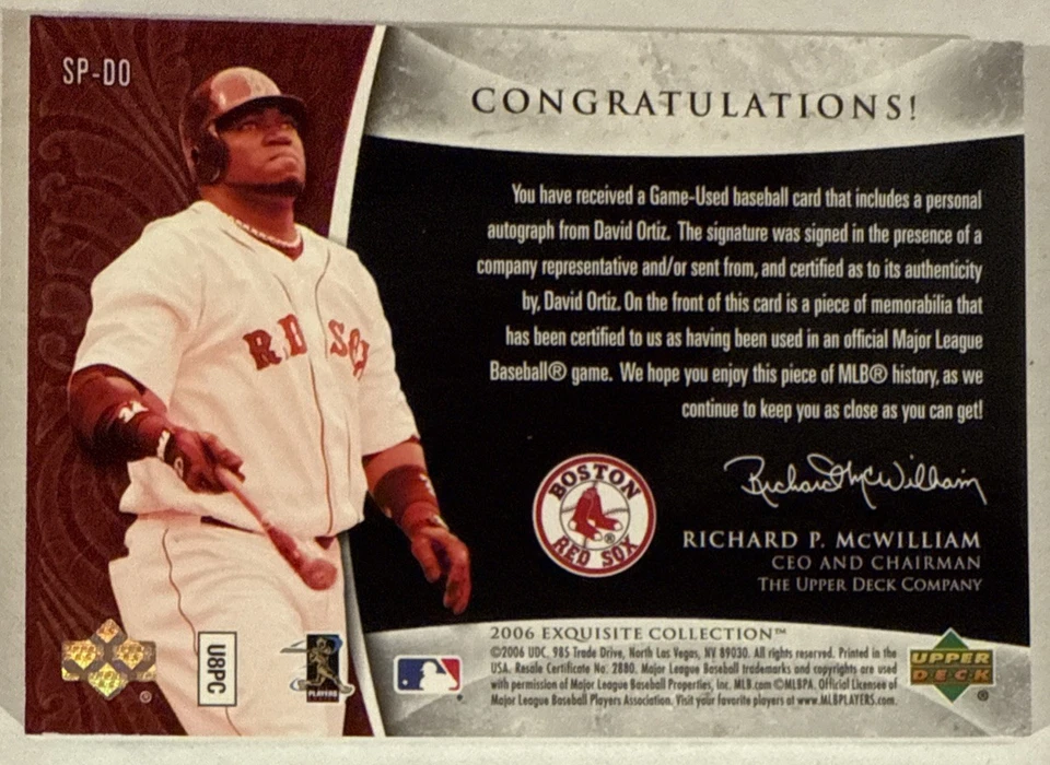 David ORTIZ🔥2006 UD Exquisite Signature PATCH Relic AUTO #SP-DO 22/30 HOFer💥 - Image 2 of 2