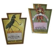 2 VICTORIAN JEWELERS TRADE CARDS KEYSTONE WATCH CASES FAY/Williams ORANGE MA B47
