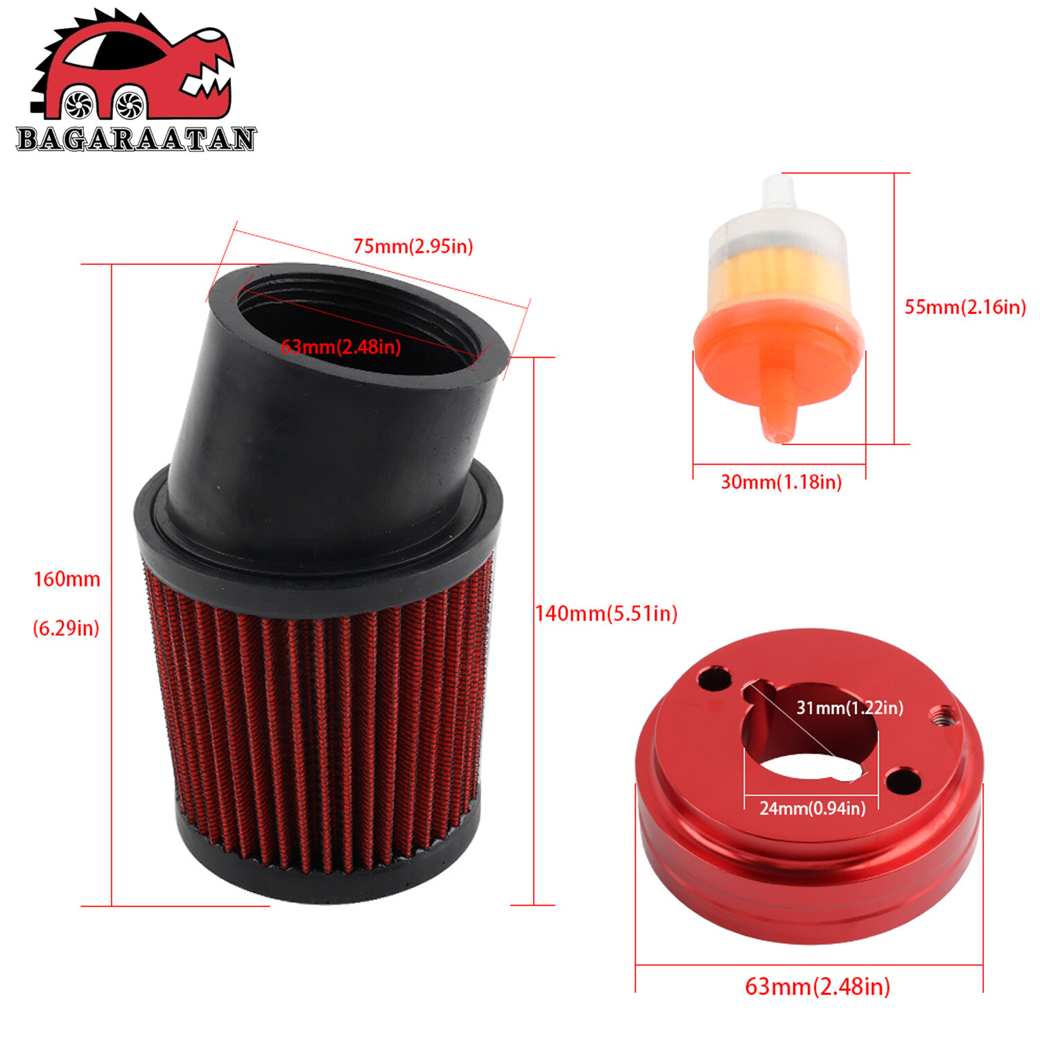 For Predator 212cc 196cc GX160 CT200U Go Kart Carburetor Air Filter Adapter Kit
