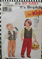 Vintage Simplicity Sewing Pattern 9266 Child Kid's Pants & Lined Vest UNCUT (H)