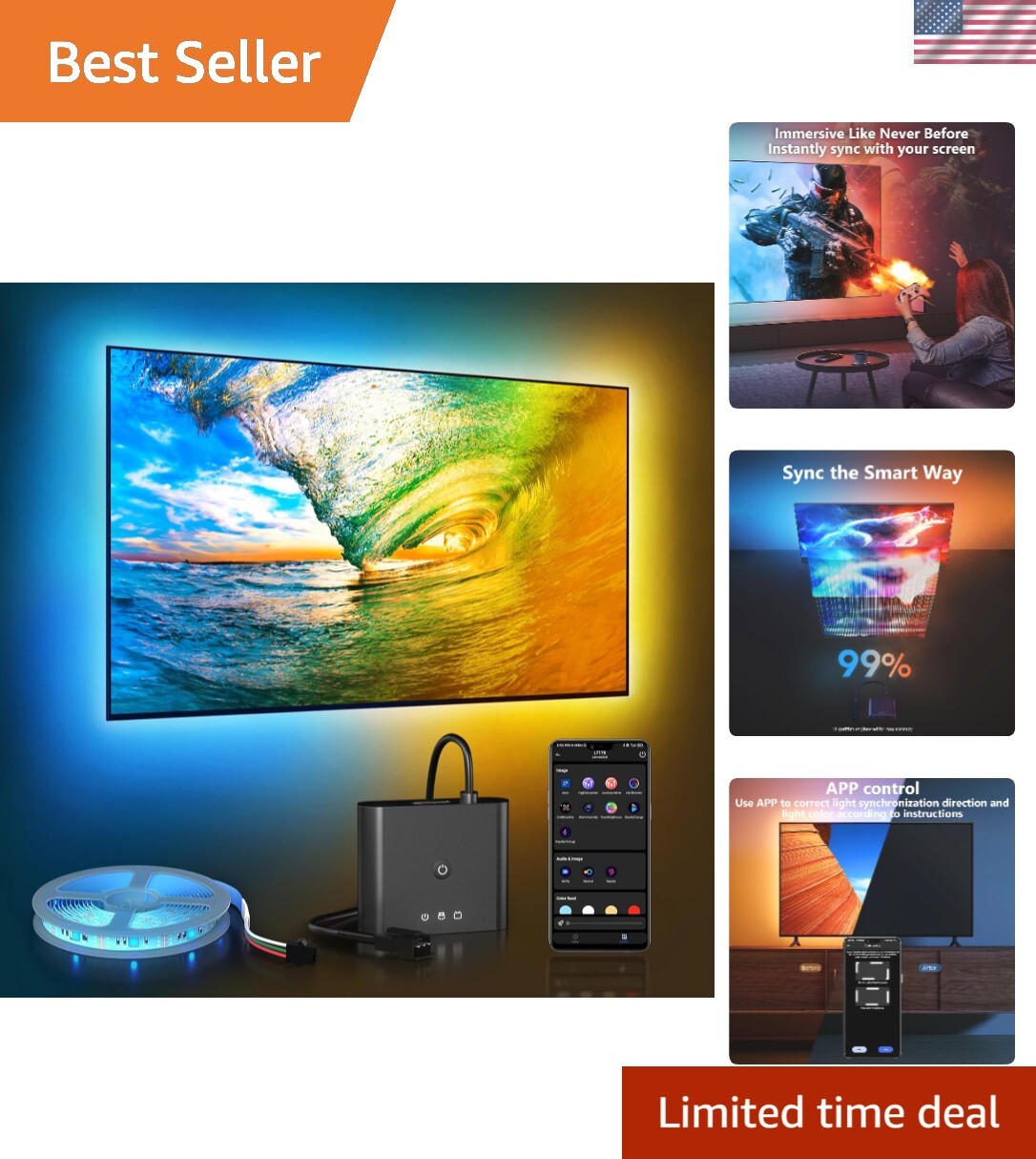 4K Smart TV LED Backlight Sync Box with HDMI for 55-85 Inch TVs