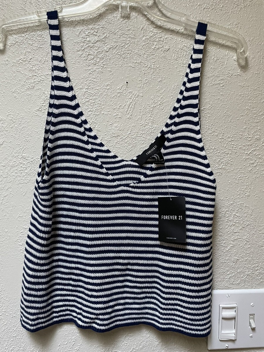 Tank Tops Striped Tie Front Crop Top Forever 21 Forever 21 Navy