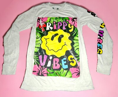 Trippy Vibes Smiley Face Graffiti Paint Long Sleeve, Size Small