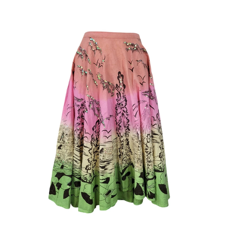 Falda Acampanada Sweet Miss Me Mediana Larga Midi Y2K Rosa Lentejuelas Tropical Hawaiana  Foto 3 de 4