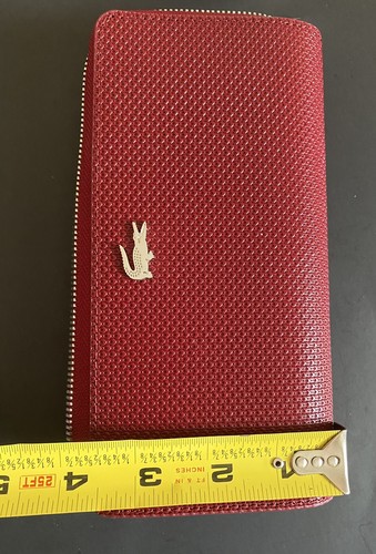 Lacoste Women’s Chantaco Pique Leather Zip Wallet Dark Red Large - Picture 7 of 8