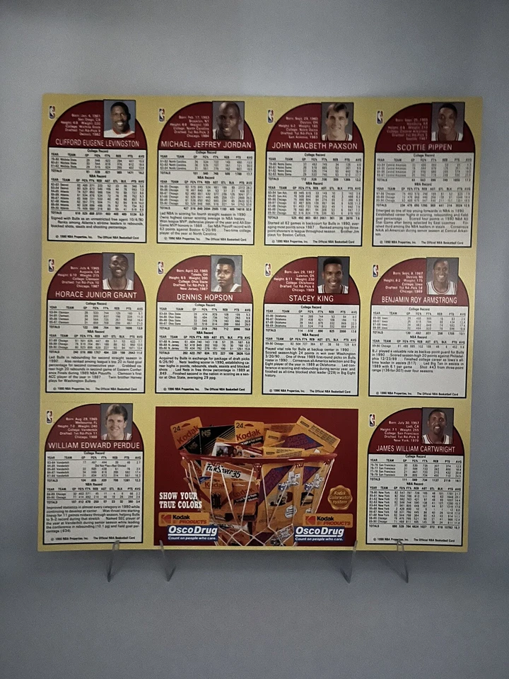 Michael Jordan1990-91 PROMO NBA HOOPS Chicago Bulls.  Pippen UNCUT SHEET RARE - image 2 of 2