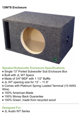 JL Audio 13w7 13in Ported Subwoofer Enclosure Box 36hz Tuning