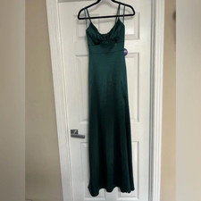 Windsor Hunter Green Darla Formal Satin A-Line Long Dress Size S Small NWT