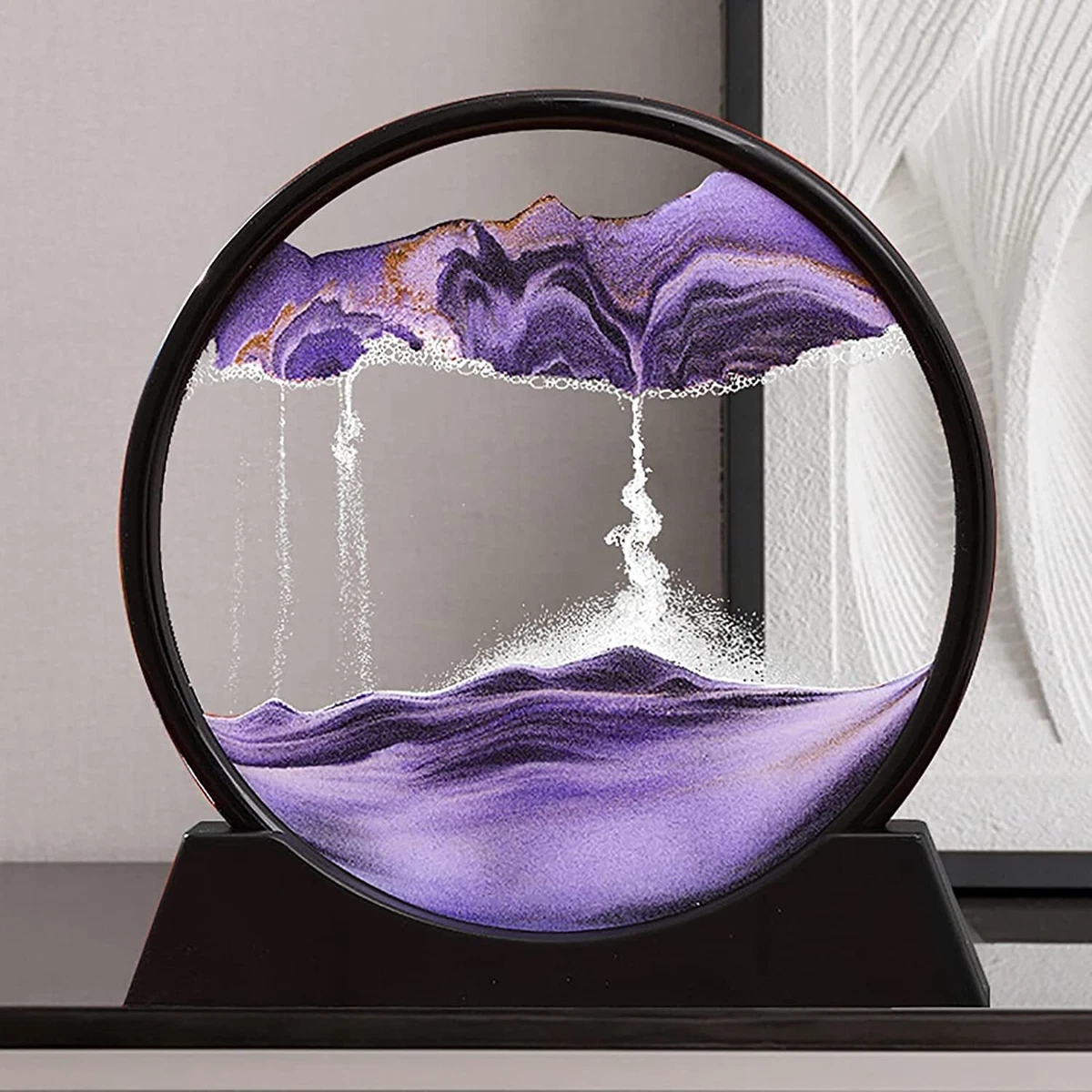 Moving Sand Art Pictures LED Sand Art Lamp, 3D Deep Sea Sandscape Round  Glass Flowing Sand Painting Relaxing Desktop Decorations[Blue] 