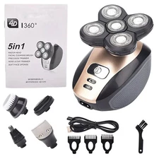 5-in-1 4D Rotary Electric Shaver Rechargeable Bald Head Shaver Beard Trimmer
