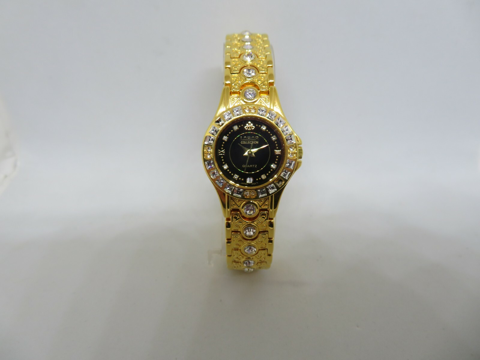 Montre Lobor Lady Bellinzona dorée à quartz précis ornée de 32 cristaux étincelants