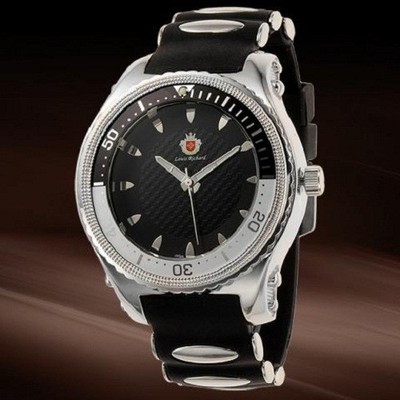 LOUIS RICHARD 9747 Men's Stainless Steel and Rubber Band Black/White Bezel  Watch